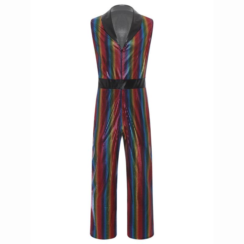 Herren Retro 1920er Disco Jumpsuit Revers V-Ausschnitt Ärmellos Weites Bein Metallic Glänzend Overall für Club 3XL von Joom DACH