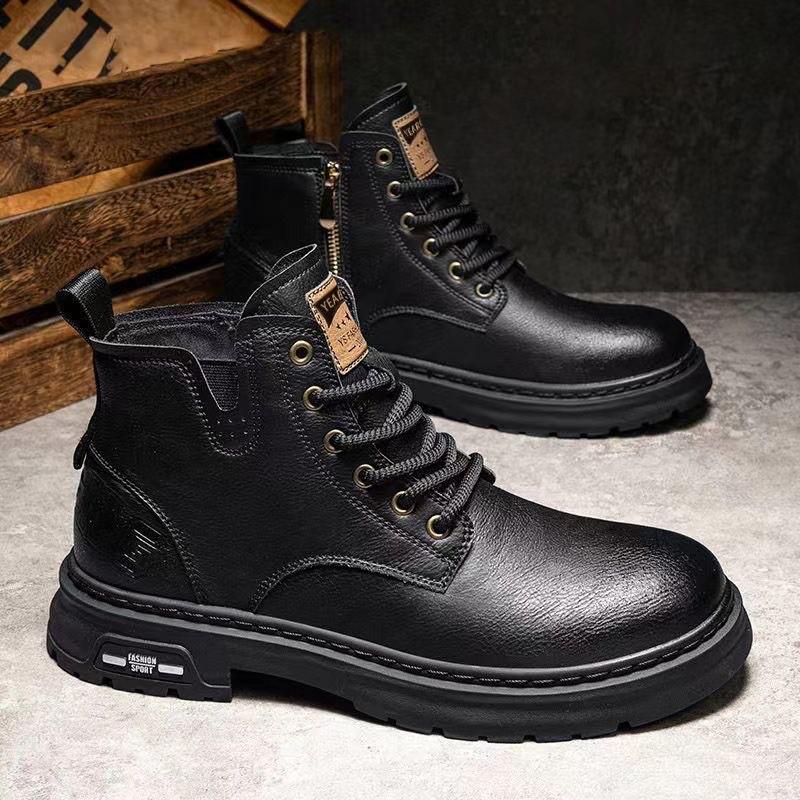Herren Retro High-Top Motorradstiefel aus Leder mit Reißverschluss - Verdickte Martin-Arbeitskleidung im britischen Stil für Herbst und Winter 43 von Joom DACH