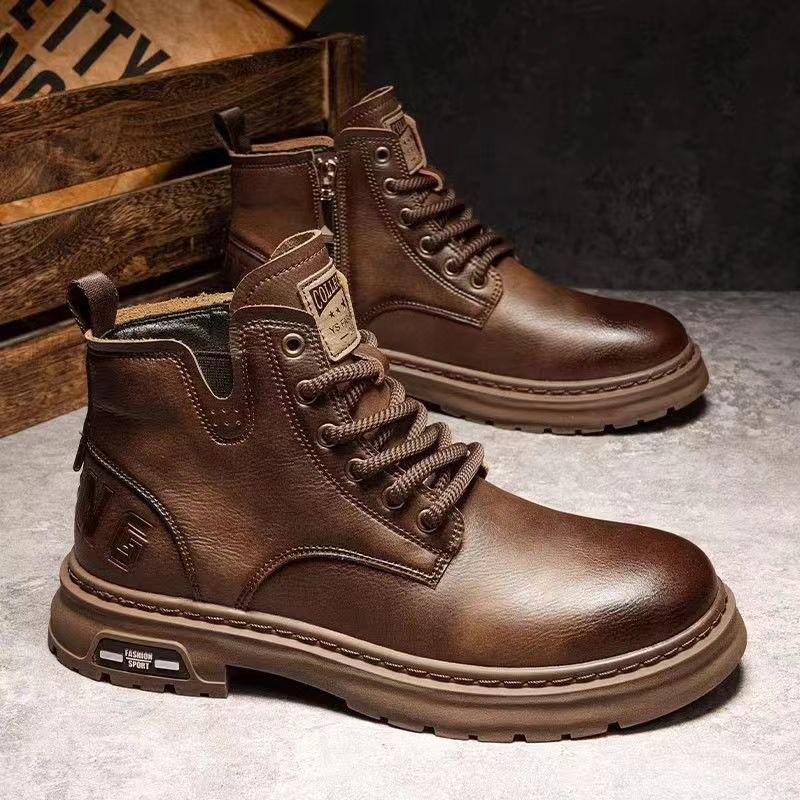 Herren Retro High-Top Motorradstiefel aus Leder mit Reißverschluss - Verdickte Martin-Arbeitskleidung im britischen Stil für Herbst und Winter 44 von Joom DACH