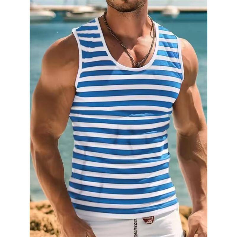 Herren Retro Streifen Grafik Tanktops Mode Sommer Ärmellos Lässig 3D Gedruckte Weste Locker Schnelltrocknend Atmungsaktiv T-Shirts Pullover L von Joom DACH