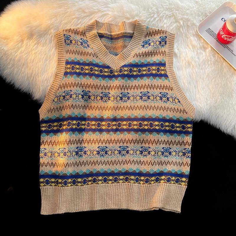 Herren Retro V-Ausschnitt Strickweste - Japanischer Frühlingsstil, Lockere Passform XL khaki von Joom DACH