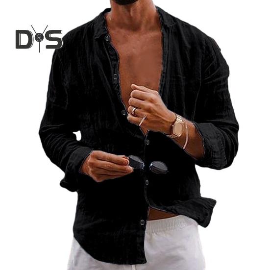 Herren Revers Langarmhemd Tops Plissee Dünn Einfarbig Einreihig V-Ausschnitt Casual Style Atmungsaktives Hemd M schwarz von Joom DACH