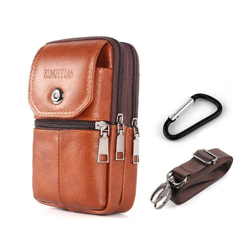 Herren Rindsleder Handytasche Multifunktionale Messenger Bag Outdoor Baustelle Tragen Gürtel Handytasche Wasserdichte Brusttasche Large hellbraune von Joom DACH
