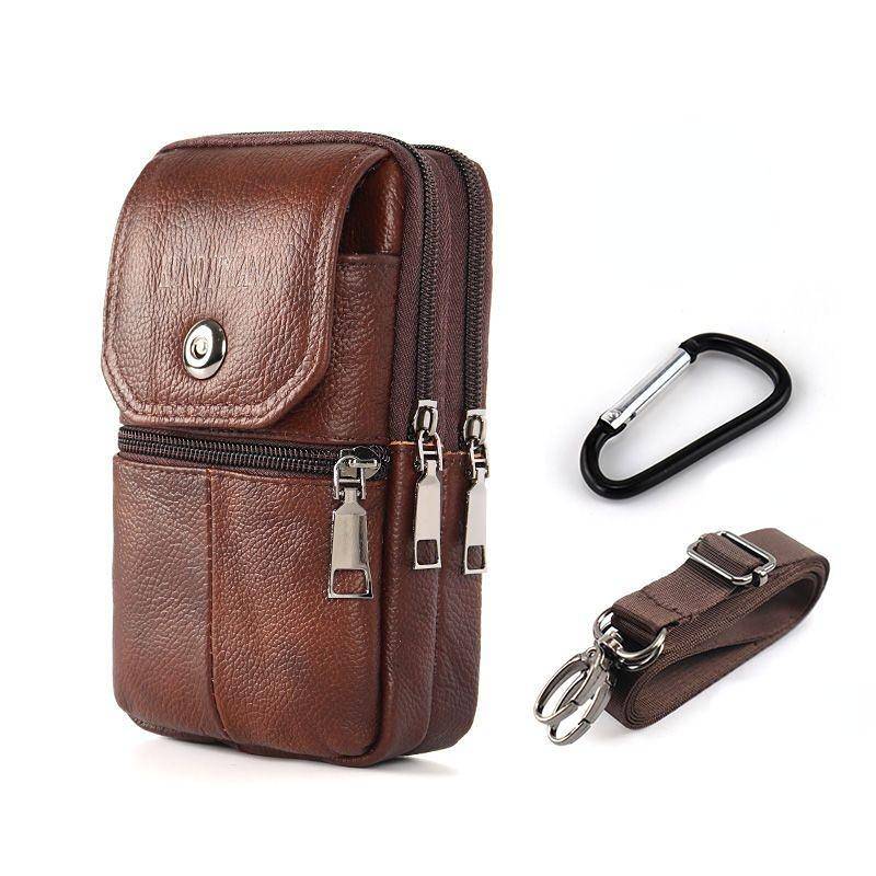 Herren Rindsleder Handytasche Multifunktionale Messenger Bag Outdoor Baustelle Tragen Gürtel Handytasche Wasserdichte Brusttasche Large braun von Joom DACH