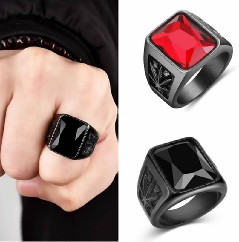 Herren Ring Hip Hop Farbe Schwarz Ring mit schwarzen/roten Kristallsteinen Rock Mode Herrenschmuck für Männer 13 rot von Joom DACH