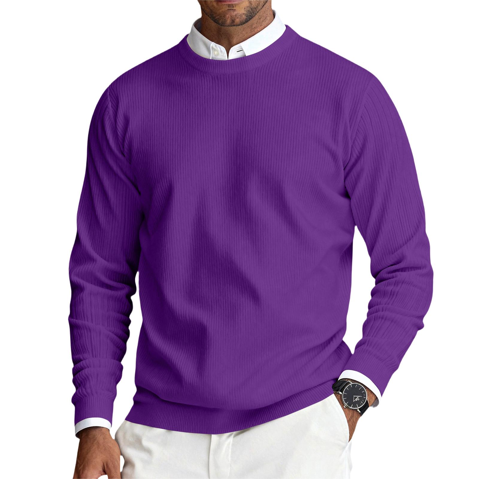 Herren Rundhals Langarm Rippstrick Pullover L violett von Joom DACH