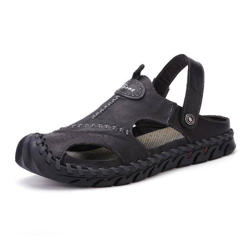 Herren Sandalen PU Leder Klassische Römische Herren Sommer Walking Strand Flache Sandalen Schuhe Für Männer Sneaker sandalias hombre Herren Hausschuhe 39 schwarz von Joom DACH