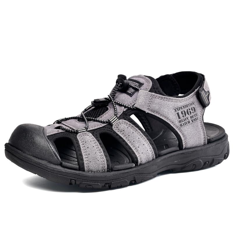 Herren Sandalen PU Leder Männliche Sommer Schuhe Outdoor Walking Strand Flache Sandalen Schuhe Für Männer Sneakers sandalias hombre 46 graue von Joom DACH