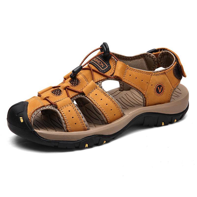 Herren Sandalen Sommer Echtes Leder Herren Freizeitschuhe Outdoor Ledersandalen für Herren Strandschuhe Römische Schuhe Gummi Wasserschuhe 40 von Joom DACH