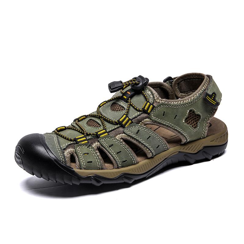 Herren Sandalen Sommer Echtes Leder Zehenkappe Sandalen Lässig Atmungsaktiv Outdoor Römische Schuhe Kostenlose Lieferung Versand Schuhe Männer Pantoletten 41 grün von Joom DACH