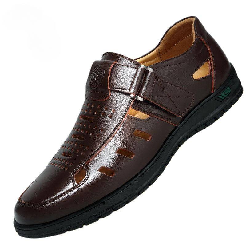 Herren Sandalen aus echtem Leder, atmungsaktive Sommer-Freizeitschuhe für Herren, Slip-on-Clogs, Outdoor, rutschfest, handgefertigte Sandalen 42 braun von Joom DACH