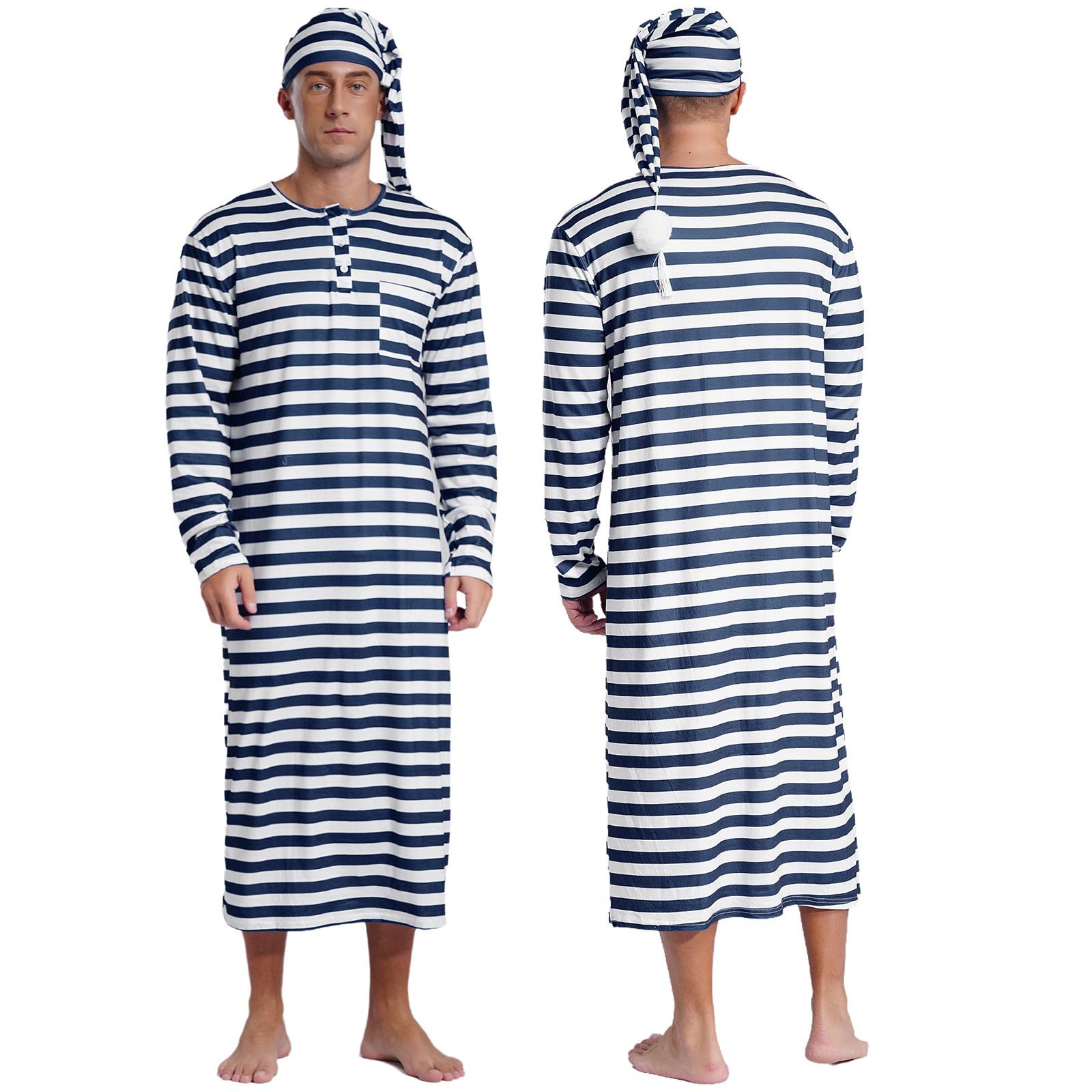 Herren-Schlafanzug-Set, gestreift, locker, mit Bommelmütze, Weihnachtsnachtwäsche, langärmelig, Sissy-Pyjama L navy blau Herren-Schlafanzug-Set, gestreift, locker, mit Bommelmütze, Weihnachtsnachtwäsche, langärmelig, Sissy-Pyjama L navy blau von Joom DACH