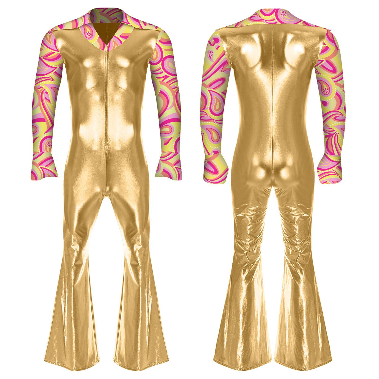 Herren Schlaghose Jumpsuit Strampler Vintage 80er Jahre Disco Rock Musik Tanzshow Kostüm für Rock Jazz Tanzbekleidung Musical Mottoparty Verkleidung M gold von Joom DACH