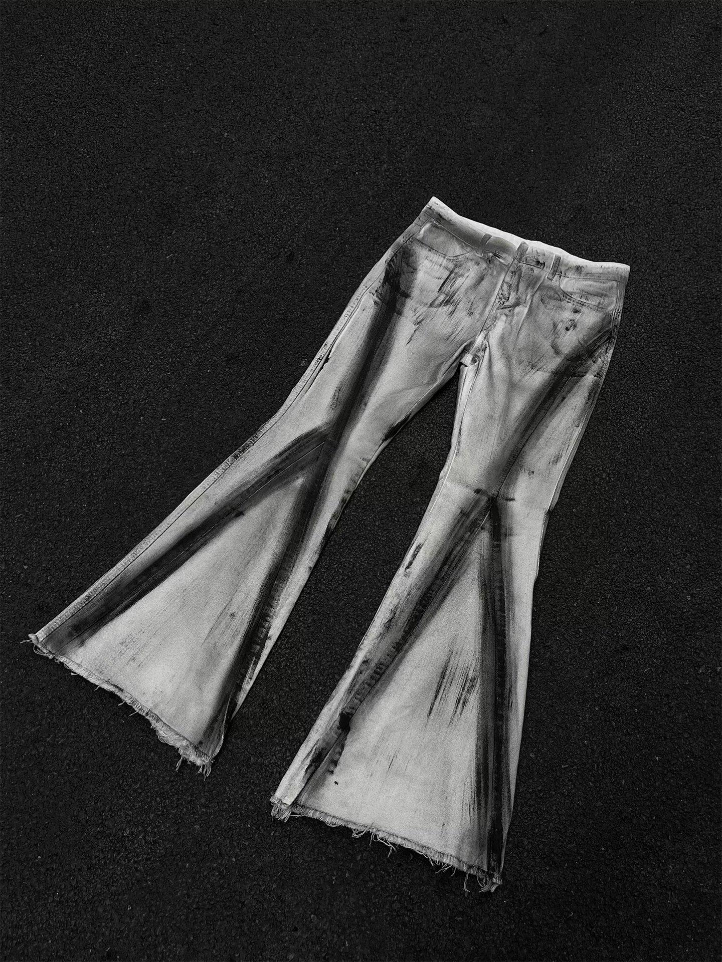 Herren-Schlagjeans im Retro-Farbverlauf mit Used-Look – Niche High Street Slim Fit-Hose S weiß von Joom DACH