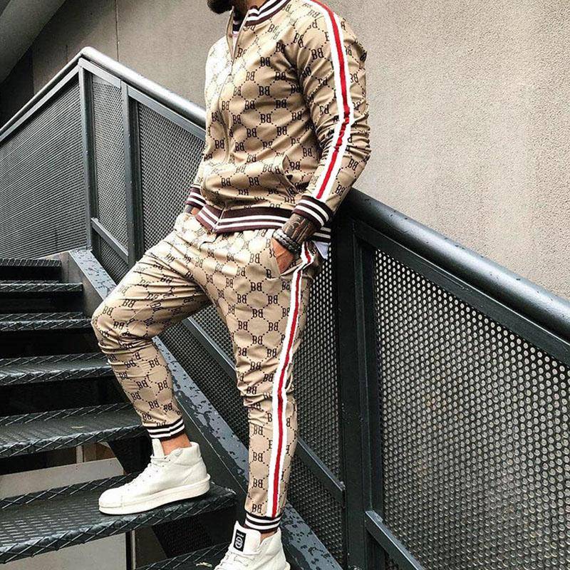 Herren-Sets Herbst Herren Trainingsanzug Set Männliches Sweatshirt Herrenbekleidung Multi-Pocket Modehose High Street Jacken Set M von Joom DACH