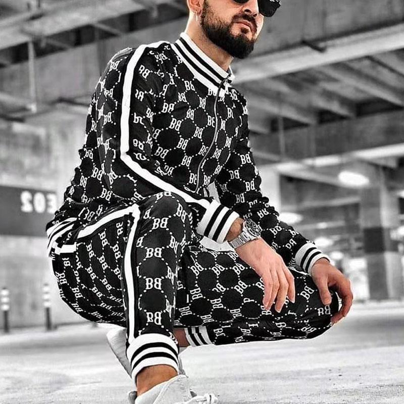 Herren-Sets Herbst Herren Trainingsanzug Set Männliches Sweatshirt Herrenbekleidung Multi-Pocket Modehose High Street Jacken Set XL von Joom DACH