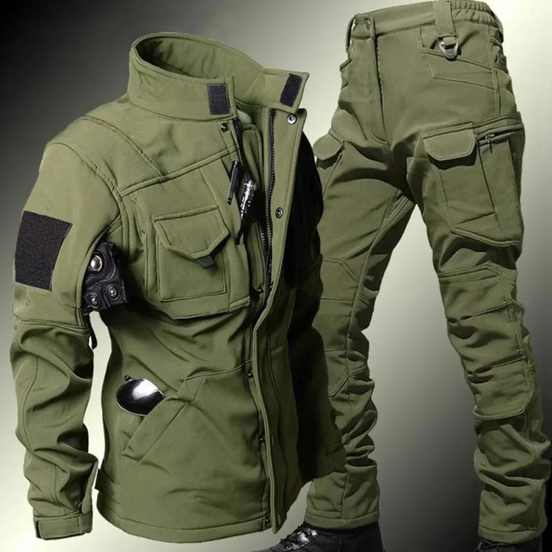 Herren Sets Winter Haifischhaut Anzug Softshell Winddichte wasserdichte Jacken Warme Fleece Cargohose Uniform M grün von Joom DACH