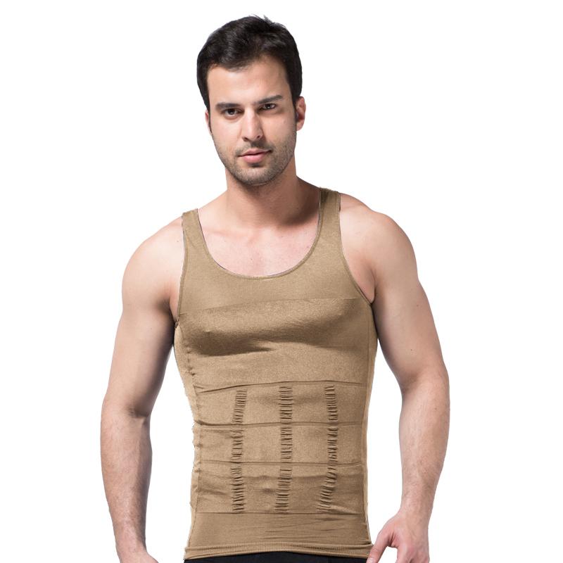 Herren Shapewear Korsett Weste Shirt Kompression Bauch Bauchkontrolle Schlanke Taillenmieder Unterwäsche Sportweste S beige von Joom DACH