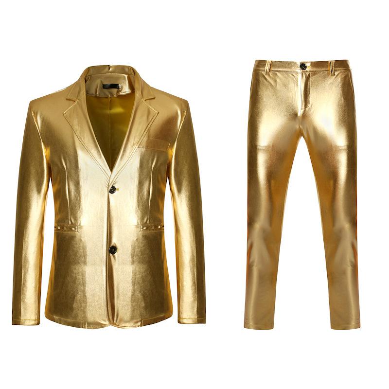 Herren Shiny Gold 2 Stück Anzüge Blazer Hosen Terno Masculino Mode Party DJ Club Kleid Smoking Anzug Männer Bühne sängerin Kleidung L gold von Joom DACH