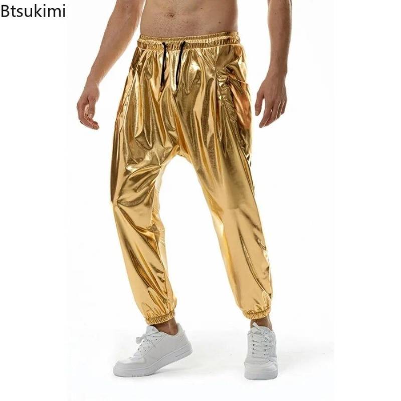 Herren Shiny Metallic Jogger Jogginghose Hip Hop Wet Look Hosen Männer Club Party Festival Prom Streetwear Pantalones Hombre M gold von Joom DACH