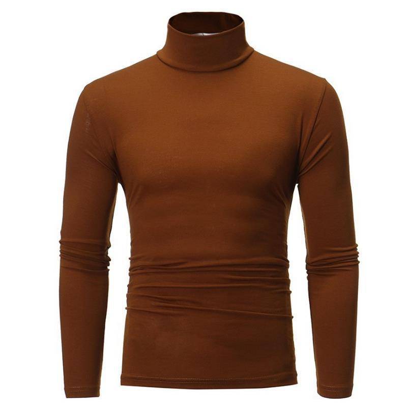 Herren Slim Fit Mock Neck Langarm T-Shirt - Übergröße, Unifarbe, Herbst/Winter Stil 2XL kaffeebraun von Joom DACH