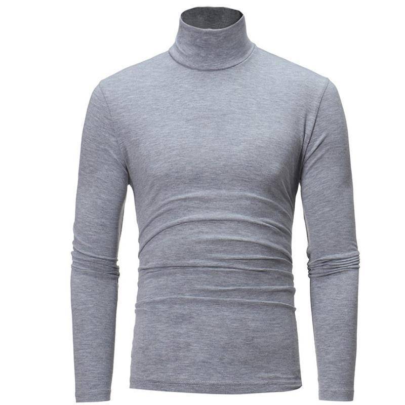 Herren Slim Fit Mock Neck Langarm T-Shirt - Übergröße, Unifarbe, Herbst/Winter Stil 3XL hellgrau von Joom DACH