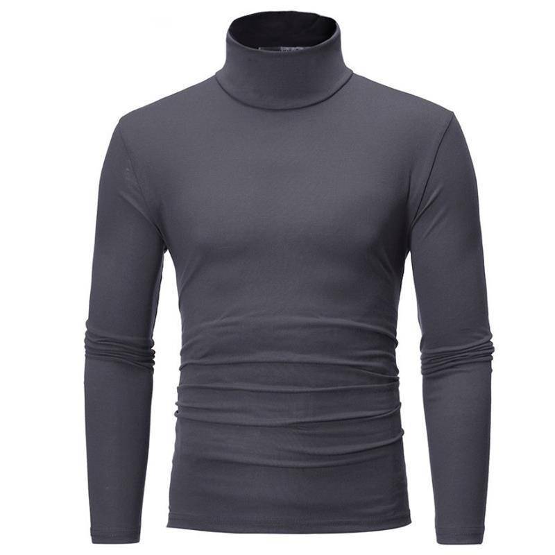 Herren Slim Fit Mock Neck Langarm T-Shirt - Übergröße, Unifarbe, Herbst/Winter Stil 3XL dunkelgraue von Joom DACH