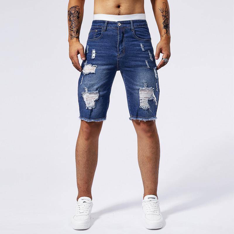 Herren Slim Fit Sommer-Jeansshorts mit Distressed Five-Point-Design S von Joom DACH