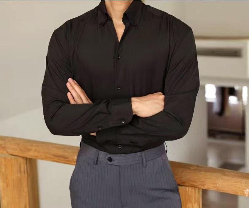 Herren Slim Fit Weiß Langarm Französisches Hemd - Bügelfrei, Großer Kragen, Business Formal L schwarz von Joom DACH