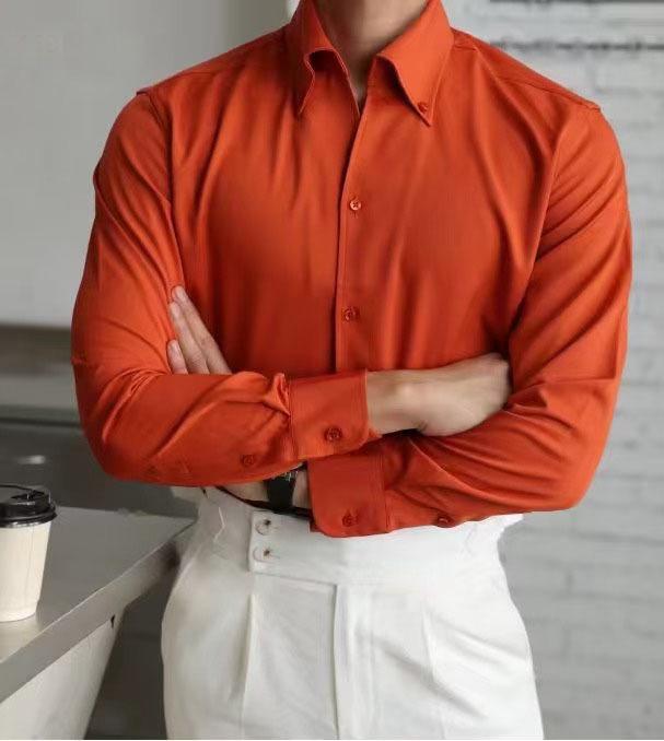 Herren Slim Fit Weiß Langarm Französisches Hemd - Bügelfrei, Großer Kragen, Business Formal XL rot/orange von Joom DACH