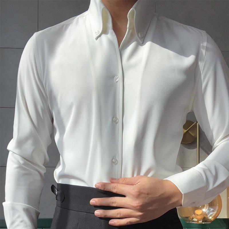 Herren Slim Fit Weiß Langarm Französisches Hemd - Bügelfrei, Großer Kragen, Business Formal XXXL weiß von Joom DACH