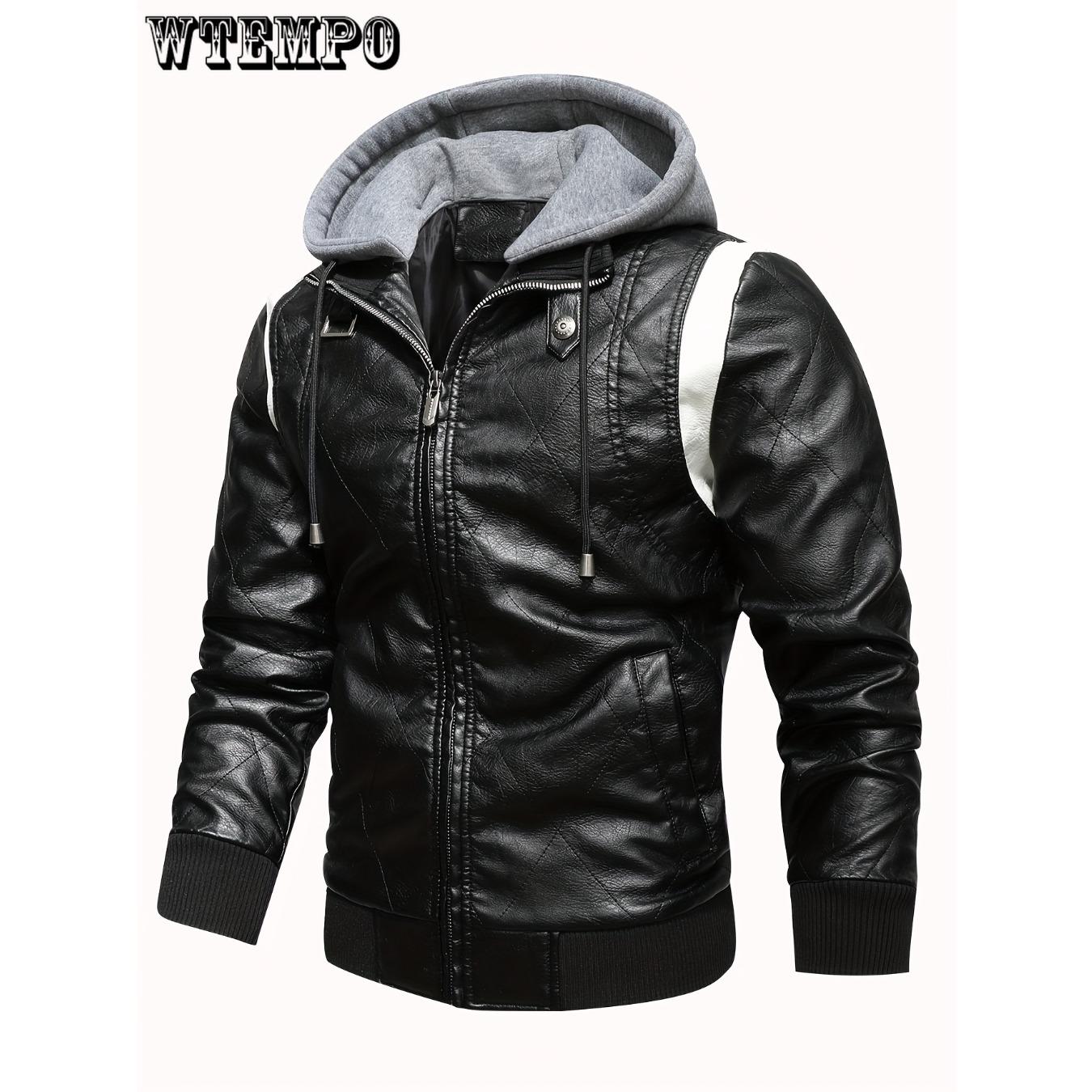 Herren Slim Fit Winter Casual Spleiß PU Lederjacke Reißverschluss Langarm Kapuzenjacke Mantel XXXL schwarz von Joom DACH