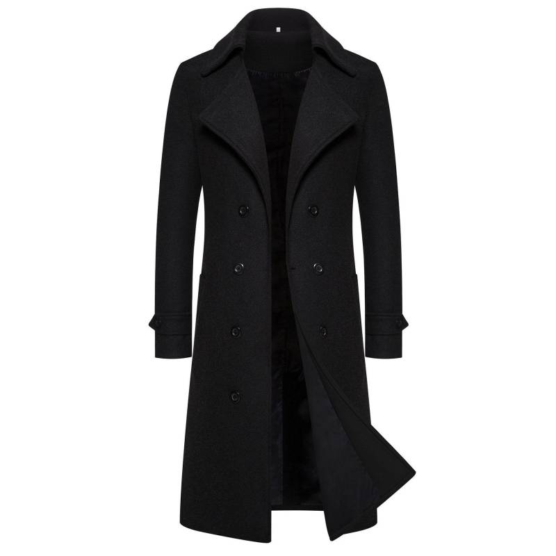 Herren Slim Fit Woll-Trenchcoat, Lang Zweireihig, 2024 Herbst/Winter, Größen M-4XL M schwarz von Joom DACH