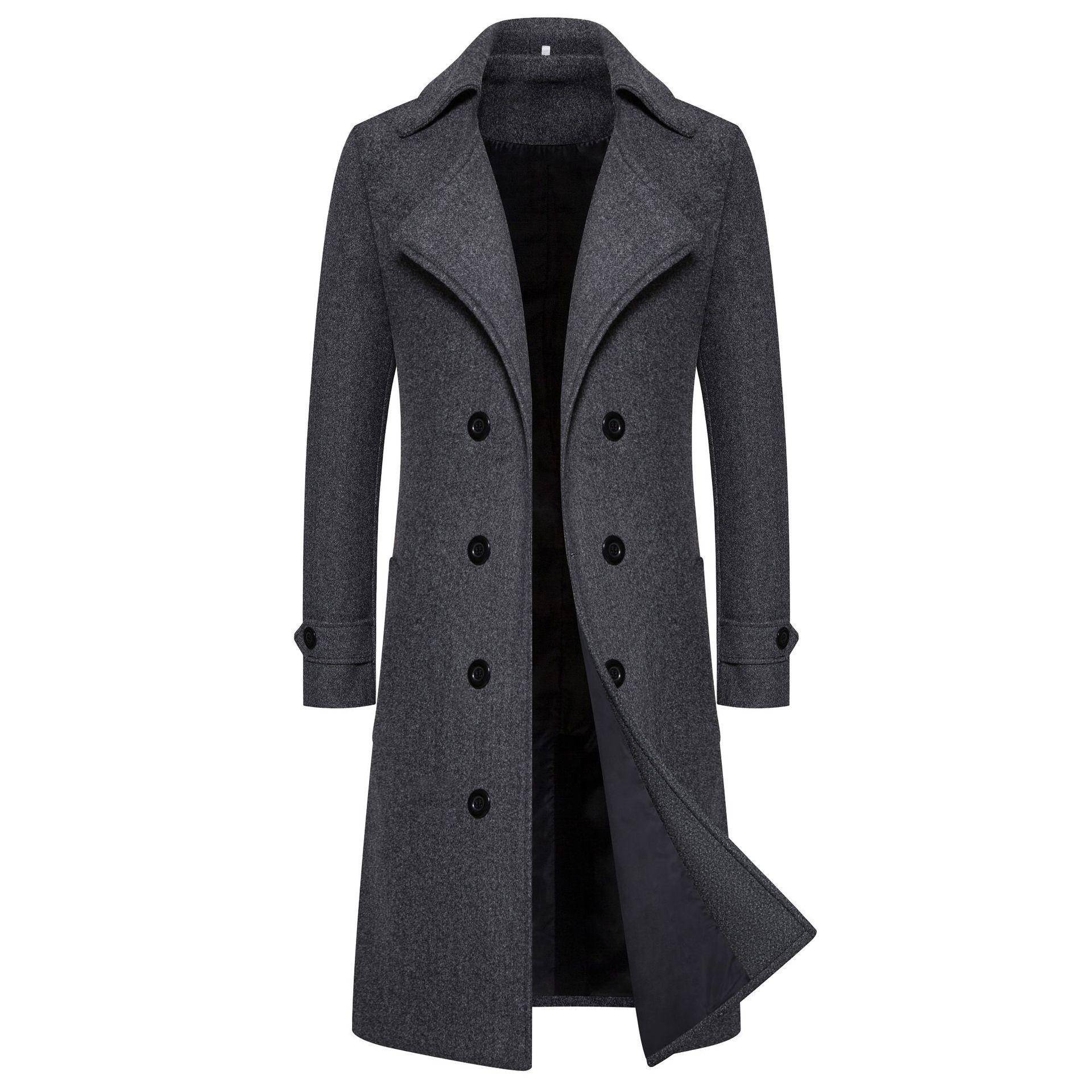 Herren Slim Fit Woll-Trenchcoat, Lang Zweireihig, 2024 Herbst/Winter, Größen M-4XL M dunkelgraue von Joom DACH