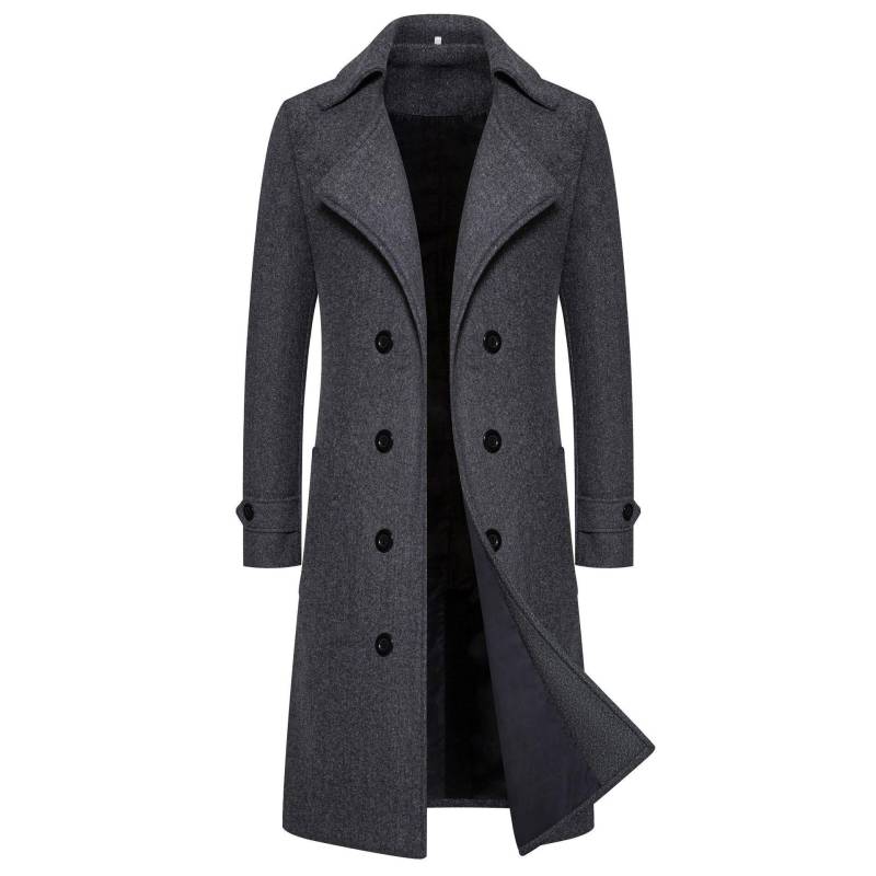 Herren Slim Fit Woll-Trenchcoat, Lang Zweireihig, 2024 Herbst/Winter, Größen M-4XL M dunkelgraue von Joom DACH