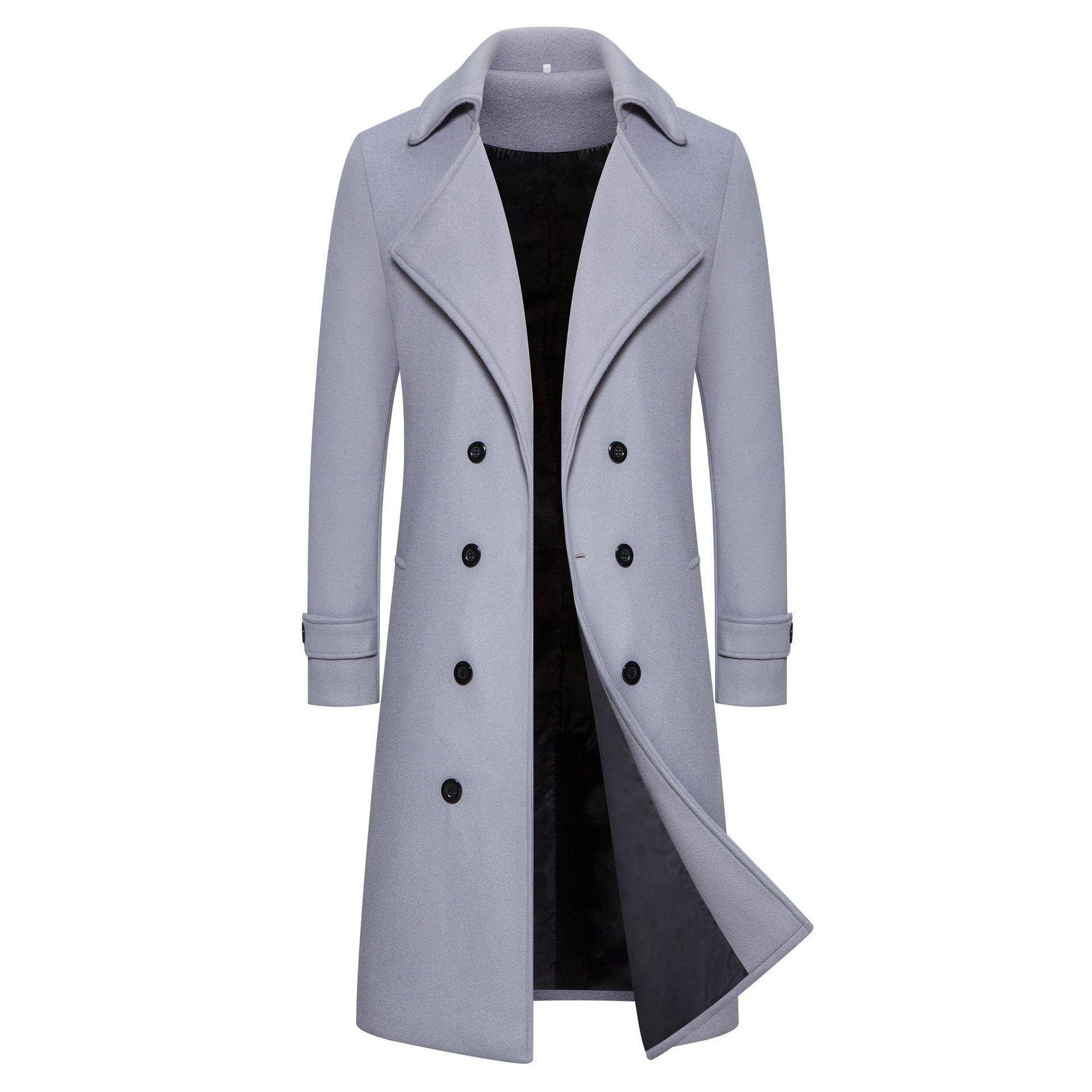 Herren Slim Fit Woll-Trenchcoat, Lang Zweireihig, 2024 Herbst/Winter, Größen M-4XL M licht grau von Joom DACH