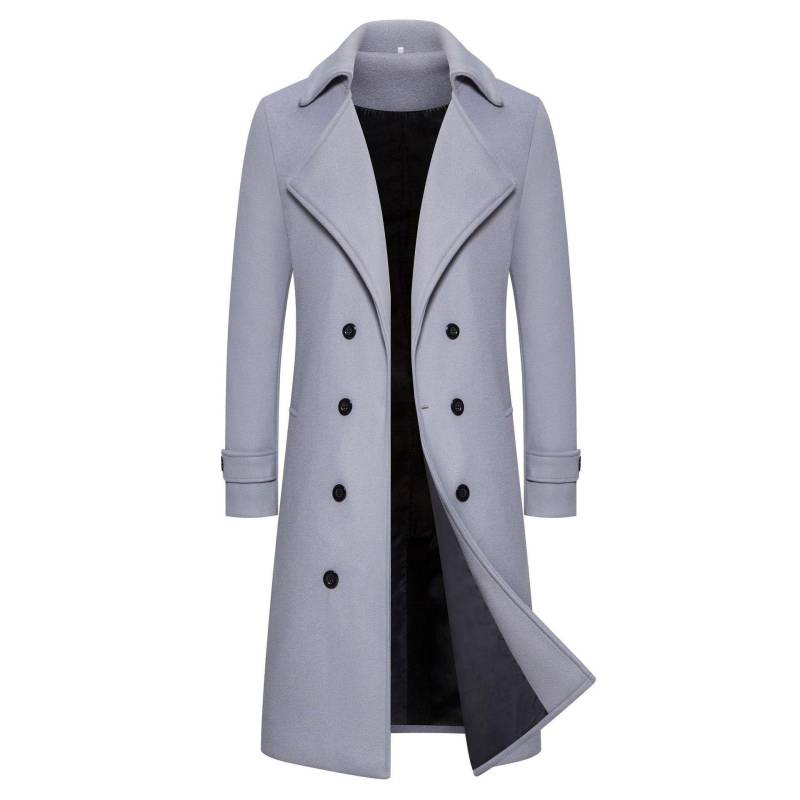 Herren Slim Fit Woll-Trenchcoat, Lang Zweireihig, 2024 Herbst/Winter, Größen M-4XL M licht grau von Joom DACH