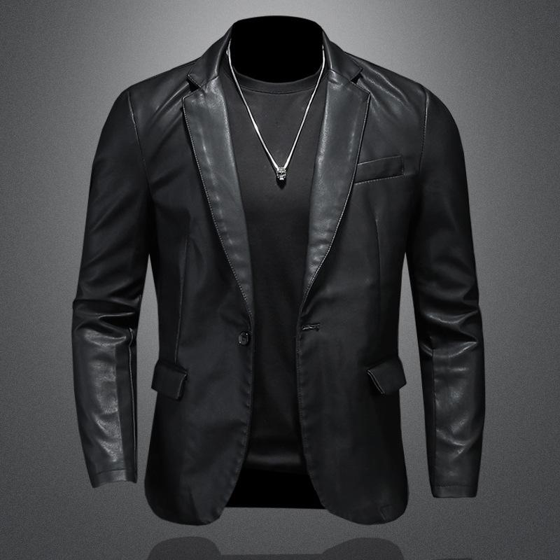 Herren Slim Revers Vielseitiger PU Kleiner Anzug Herren Revers Lederanzug Lederjacke 5XL von Joom DACH