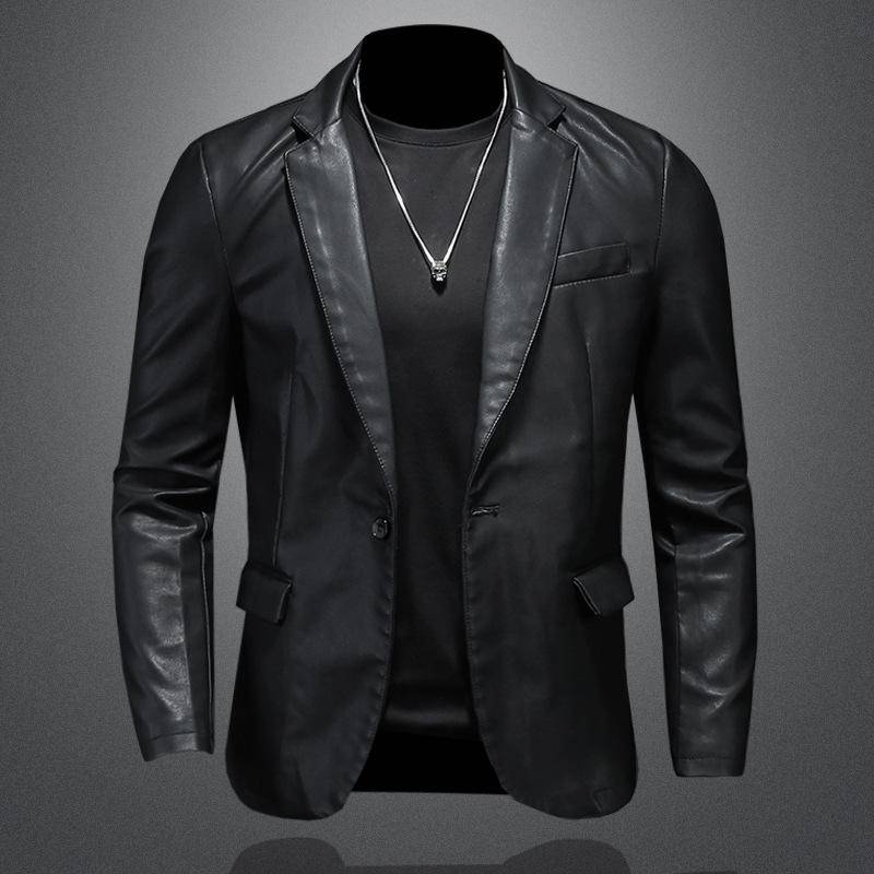 Herren Slim Revers Vielseitiger PU Kleiner Anzug Herren Revers Lederanzug Lederjacke 5XL von Joom DACH