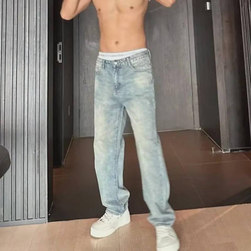 Herren Slim Schlagjeans Retro Distressed Casual Jeans Extra Large hellblaue von Joom DACH