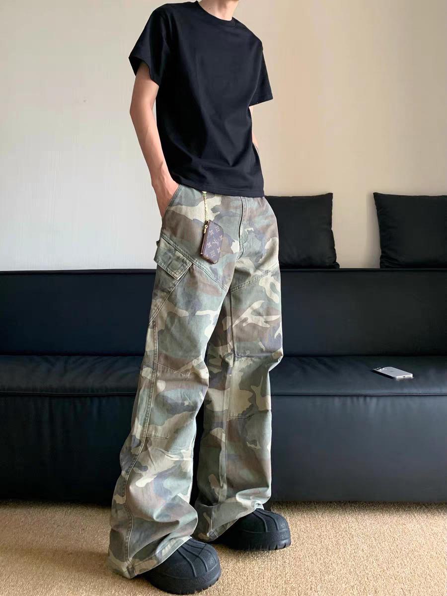 Herren Slim Straight Camo Hip-Hop Jeans mit mehreren Taschen und Schlaghosen M camouflage von Joom DACH