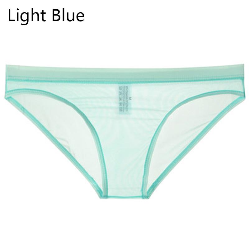 Herren-Slip, weich, atmungsaktiv, vollständig transparent, nahtlos, Netz-Unterwäsche, Eisseide, niedrige Taille 2X hellblaue von Joom DACH