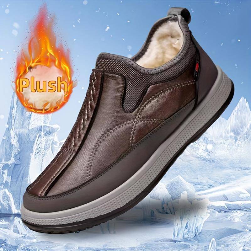 Herren Slip-On Winterstiefel - Thermisch isolierte Kaltwetterschuhe mit rutschfester PVC-Sohle, einfacher Slip-On-Verschluss, kurzes Stiefeldesign 45 braun von Joom DACH