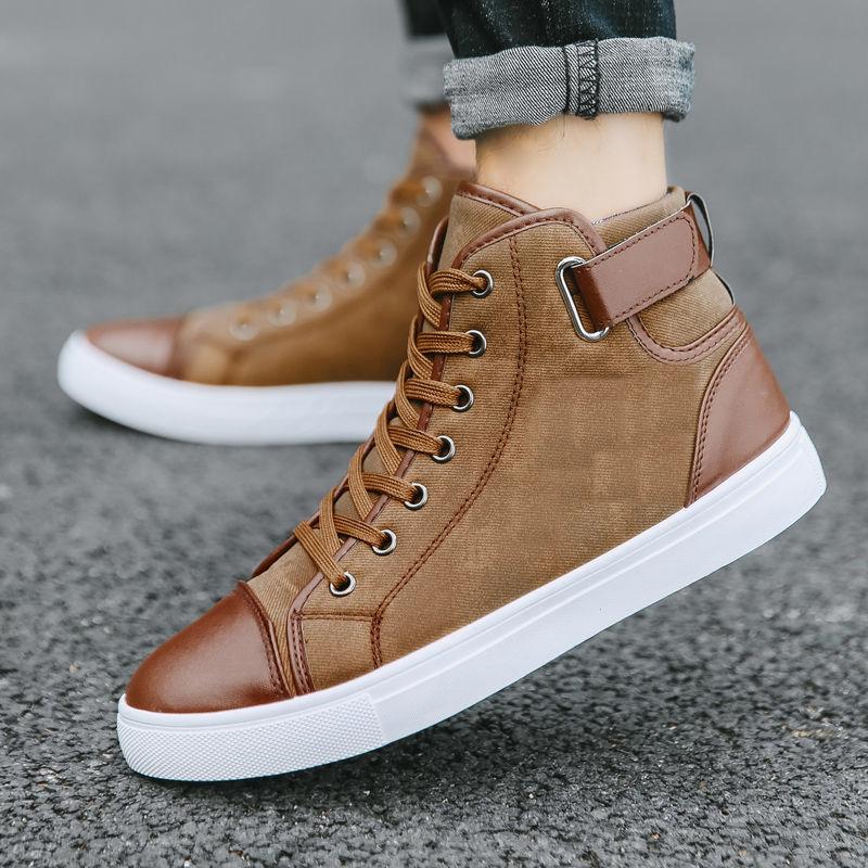 Herren Sneaker Herren Leder Skateboardschuhe Männlich Dicke Sohle Rutschfest Studenten High-Top Sportschuhe Hombre Herrenschuhe 39 von Joom DACH