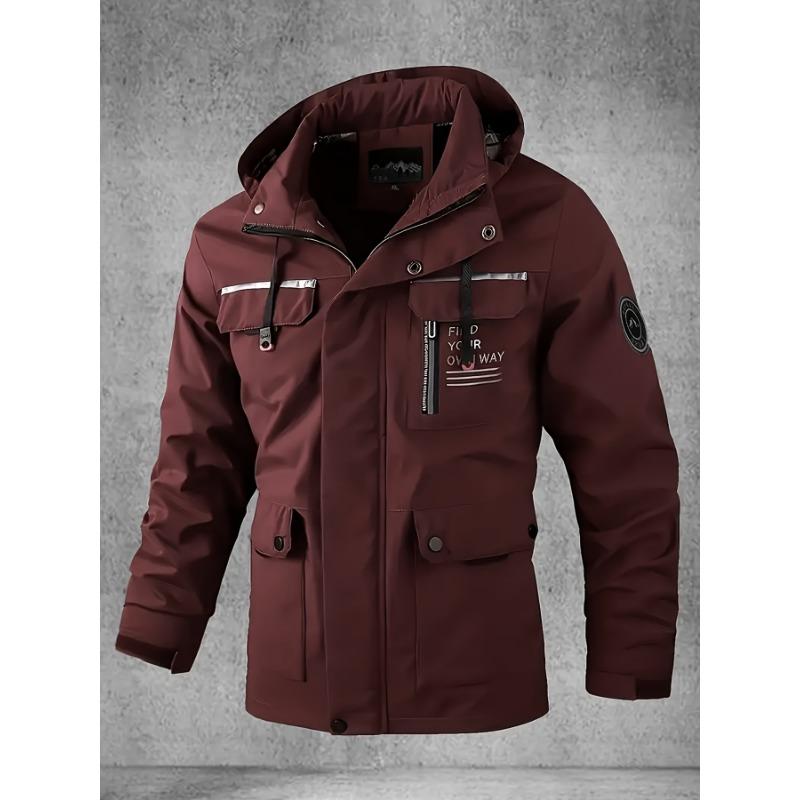 Herren Softshelljacke, Frühlings- und Herbstjacke mit mehreren Taschen und Kapuze, wasser- und winddichte Outdoorjacke zum Wandern und Camping 3XL rot von Joom DACH
