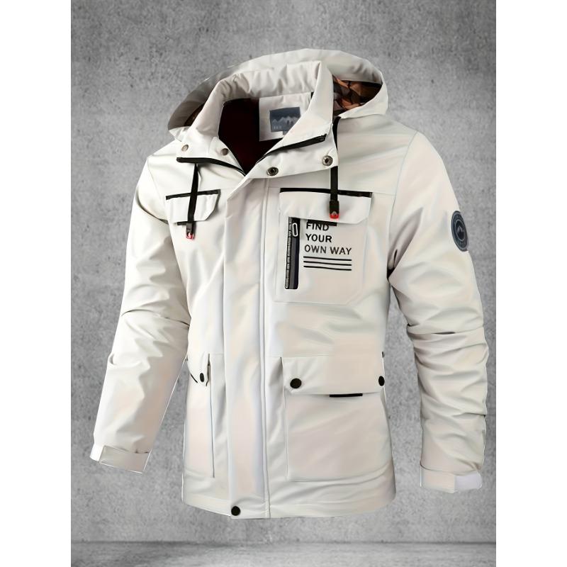 Herren Softshelljacke, Frühlings- und Herbstjacke mit mehreren Taschen und Kapuze, wasser- und winddichte Outdoorjacke zum Wandern und Camping 4XL weiß von Joom DACH