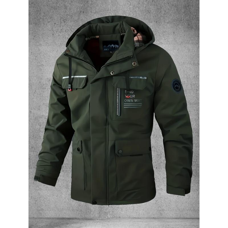 Herren Softshelljacke, Frühlings- und Herbstjacke mit mehreren Taschen und Kapuze, wasser- und winddichte Outdoorjacke zum Wandern und Camping 4XL armee grüne von Joom DACH