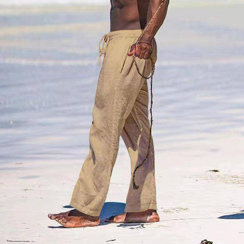 Herren Sommer Atmungsaktive Leinenhose Leichte Yoga Strand Baumwolle Leinen Einfarbig Hose Locker Lässig XXXL khaki von Joom DACH
