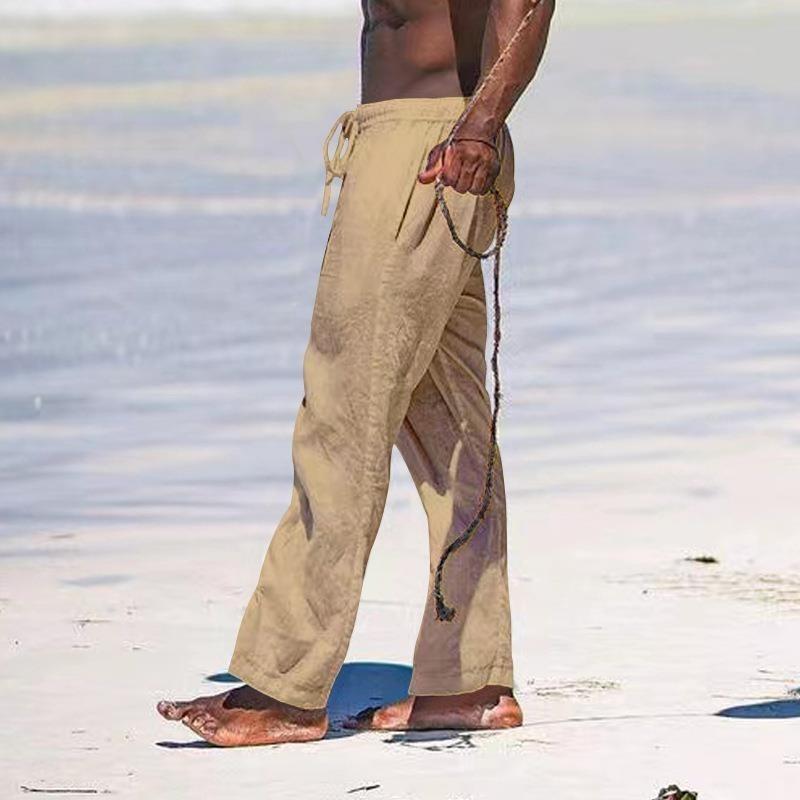 Herren Sommer Atmungsaktive Leinenhose Leichte Yoga Strand Baumwolle Leinen Einfarbig Hose Locker Lässig XXXXL khaki von Joom DACH
