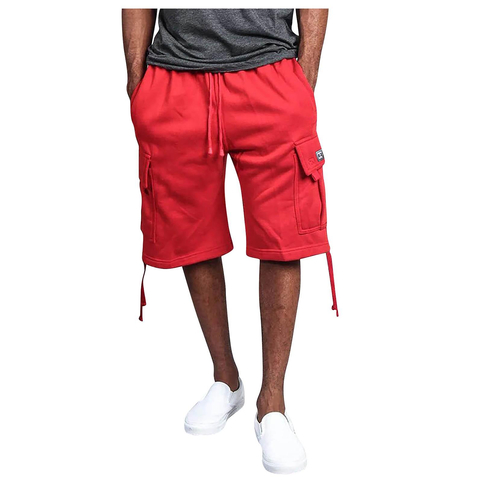 Herren-Sommer-Cargo-Shorts, lockere Freizeithose, mehrere Taschen, Kordelzug, Herren-Jogging-Shorts S rot von Joom DACH